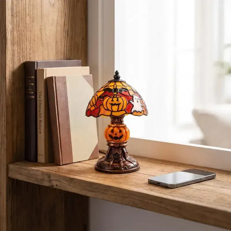 Retro Pumpkin & Bat Halloween Table Lamp