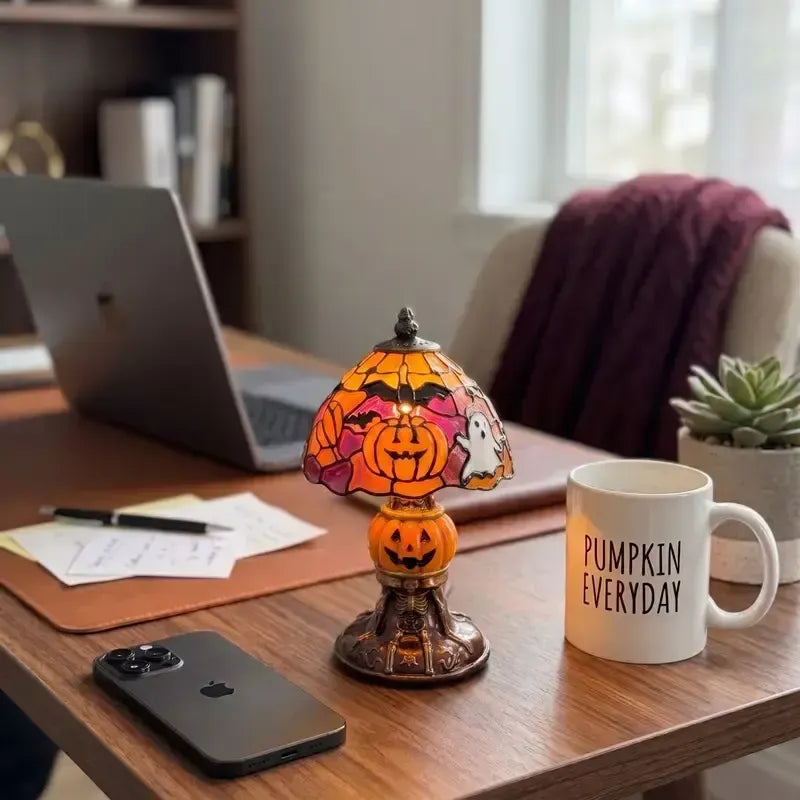 Retro Pumpkin & Bat Halloween Table Lamp