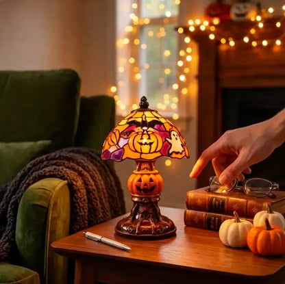 Retro Pumpkin & Bat Halloween Table Lamp