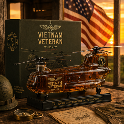 🚁🎖️Vietnam Veteran CH-47 Whiskey Decanter – A Tribute to Service, Sacrifice & Legacy