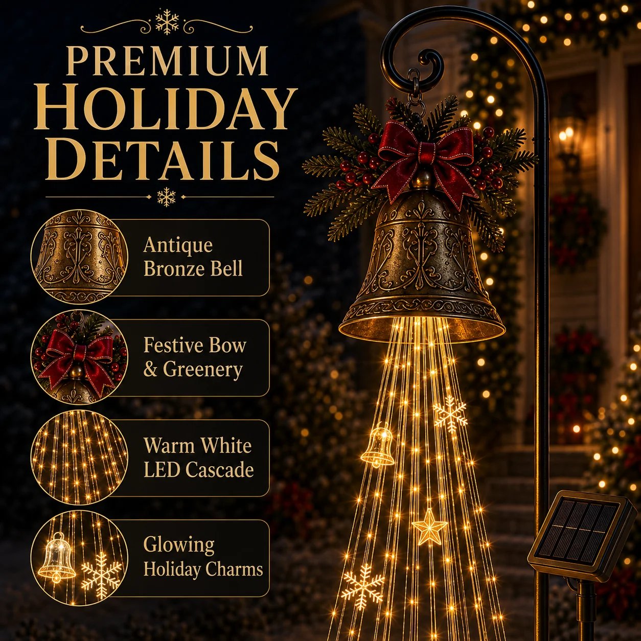 🔥Buy 2 Get 49% OFF🔥🎄 Christmas Bell Cascade Solar Yard Light✨