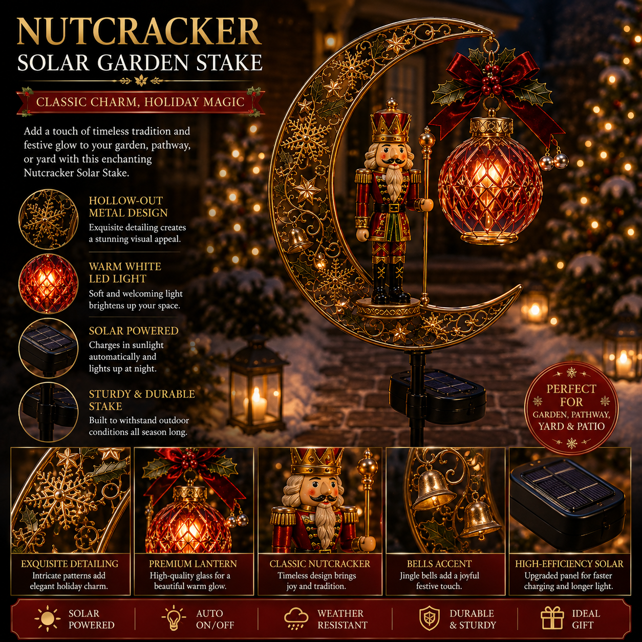 🔥LAST DAY 50% OFF  -Solar Christmas Crescent Garden Light 🎄✨
