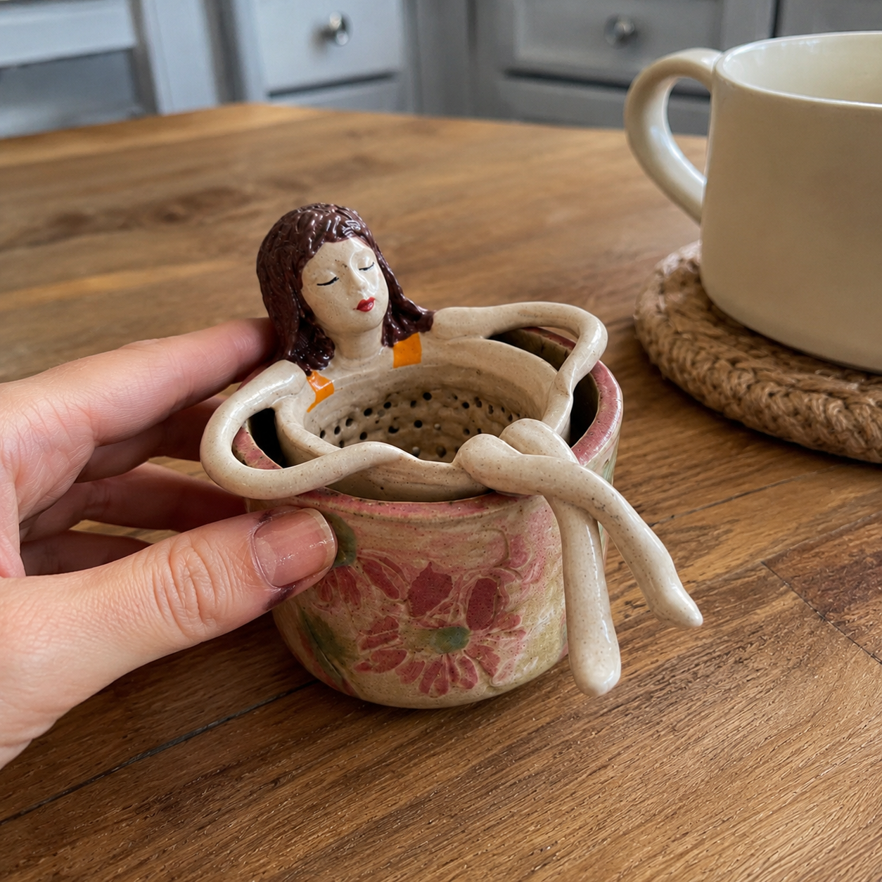☕Whimsical Sitting Lady Ceramic Tea Strainer Collection
