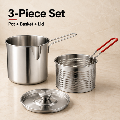🔥HOT SALE 50% OFF🍟 Personal Mini Deep Fryer Set – Stainless Steel Pot with Lift-Out Draining Basket & Food Tongs