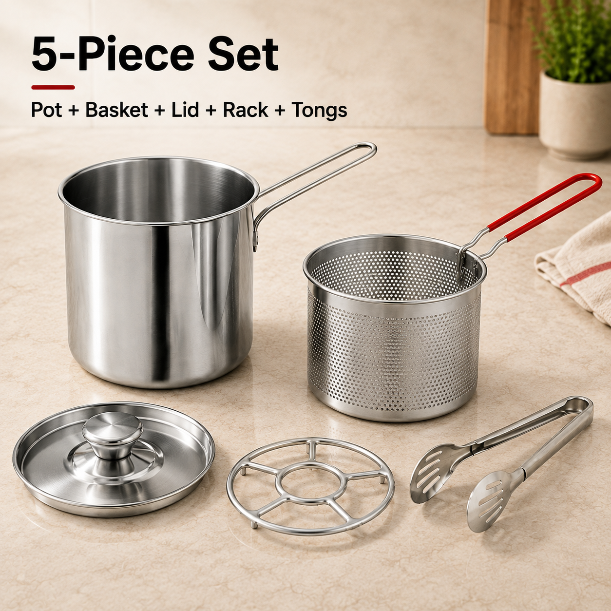 🔥HOT SALE 50% OFF🍟 Personal Mini Deep Fryer Set – Stainless Steel Pot with Lift-Out Draining Basket & Food Tongs