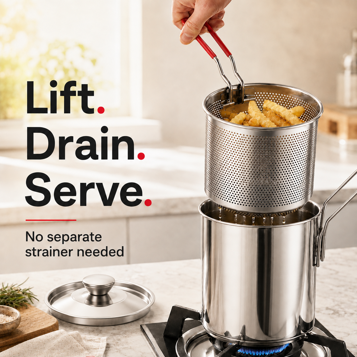 🔥HOT SALE 50% OFF🍟 Personal Mini Deep Fryer Set – Stainless Steel Pot with Lift-Out Draining Basket & Food Tongs