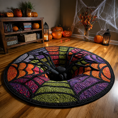 3D Skeleton Vortex Quilted Round Halloween Rug