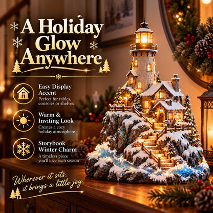 ❄️ Winter Lighthouse Cottage Glow — Lighted Coastal Christmas Village ✨