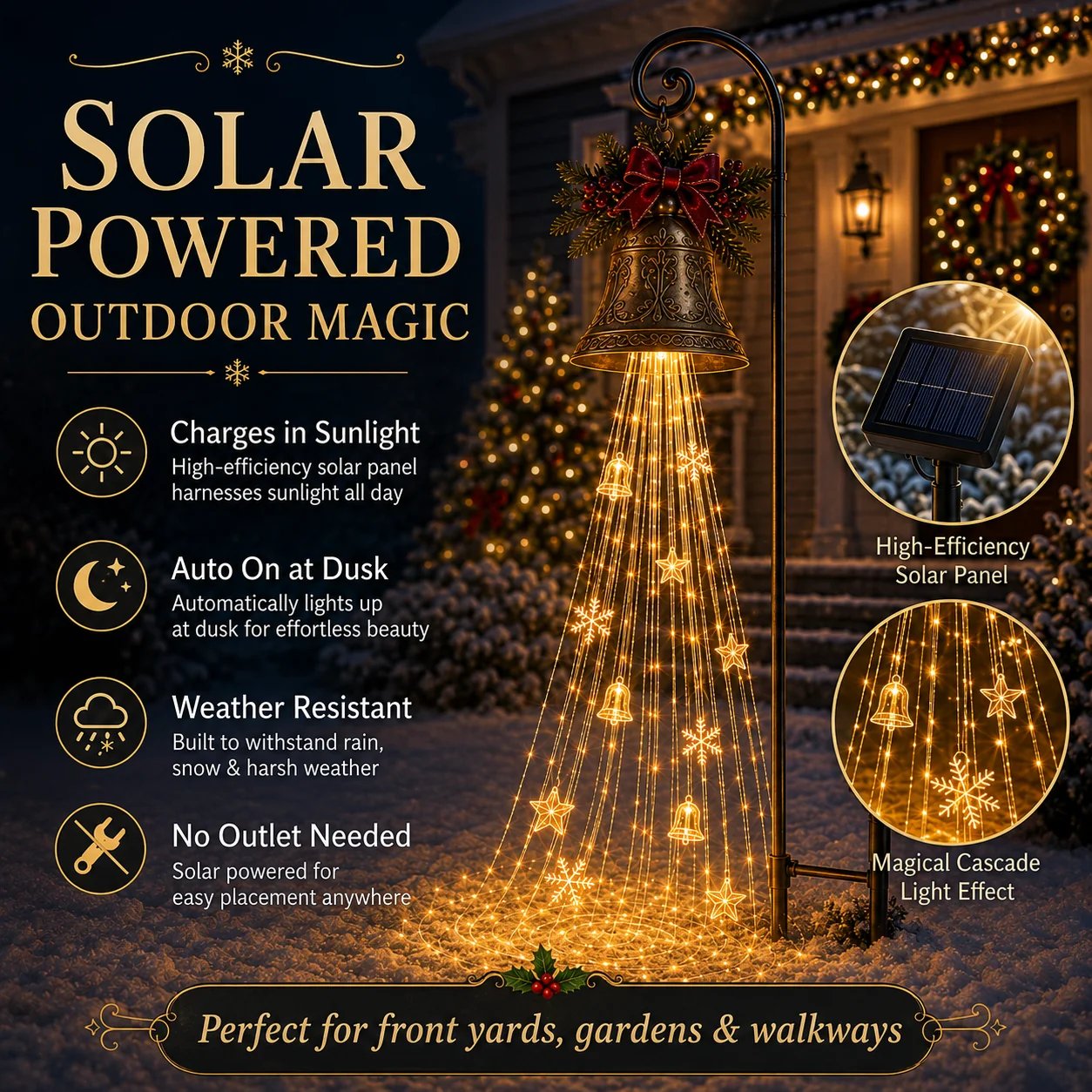 🔥Buy 2 Get 49% OFF🔥🎄 Christmas Bell Cascade Solar Yard Light✨