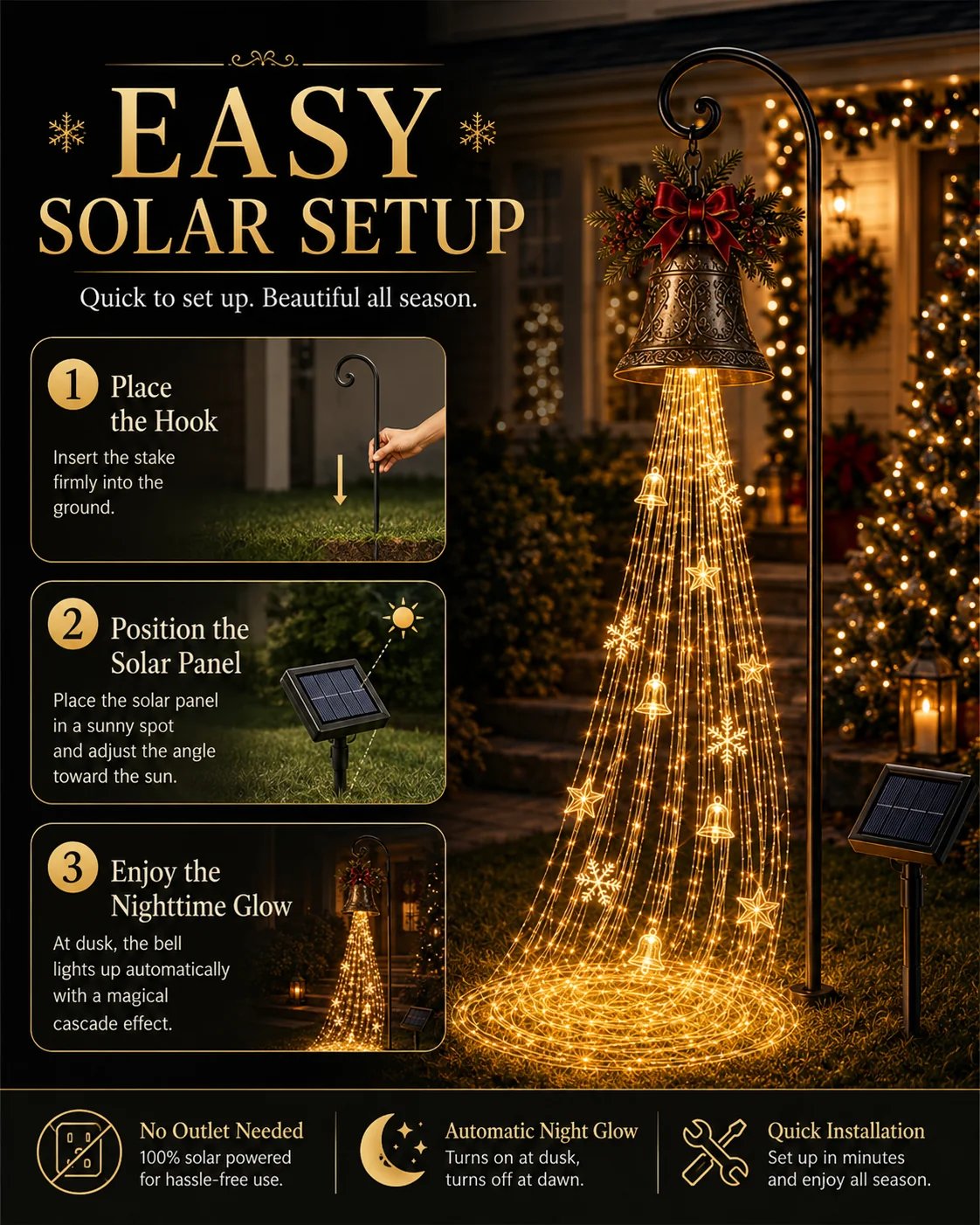 🔥Buy 2 Get 49% OFF🔥🎄 Christmas Bell Cascade Solar Yard Light✨