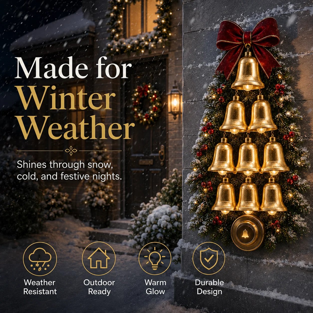 🔔 Christmas Bell Cascade Doorbell™ – Light-Up Holiday Chime Door Decor 🎄