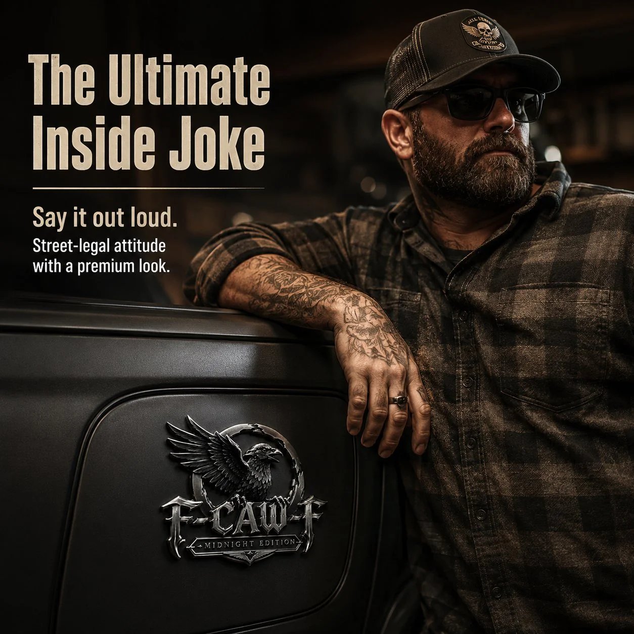 🦅 F-CAW-FTM Midnight Edition Metal Emblem - Premium Raven Badge For Drivers With Attitude
