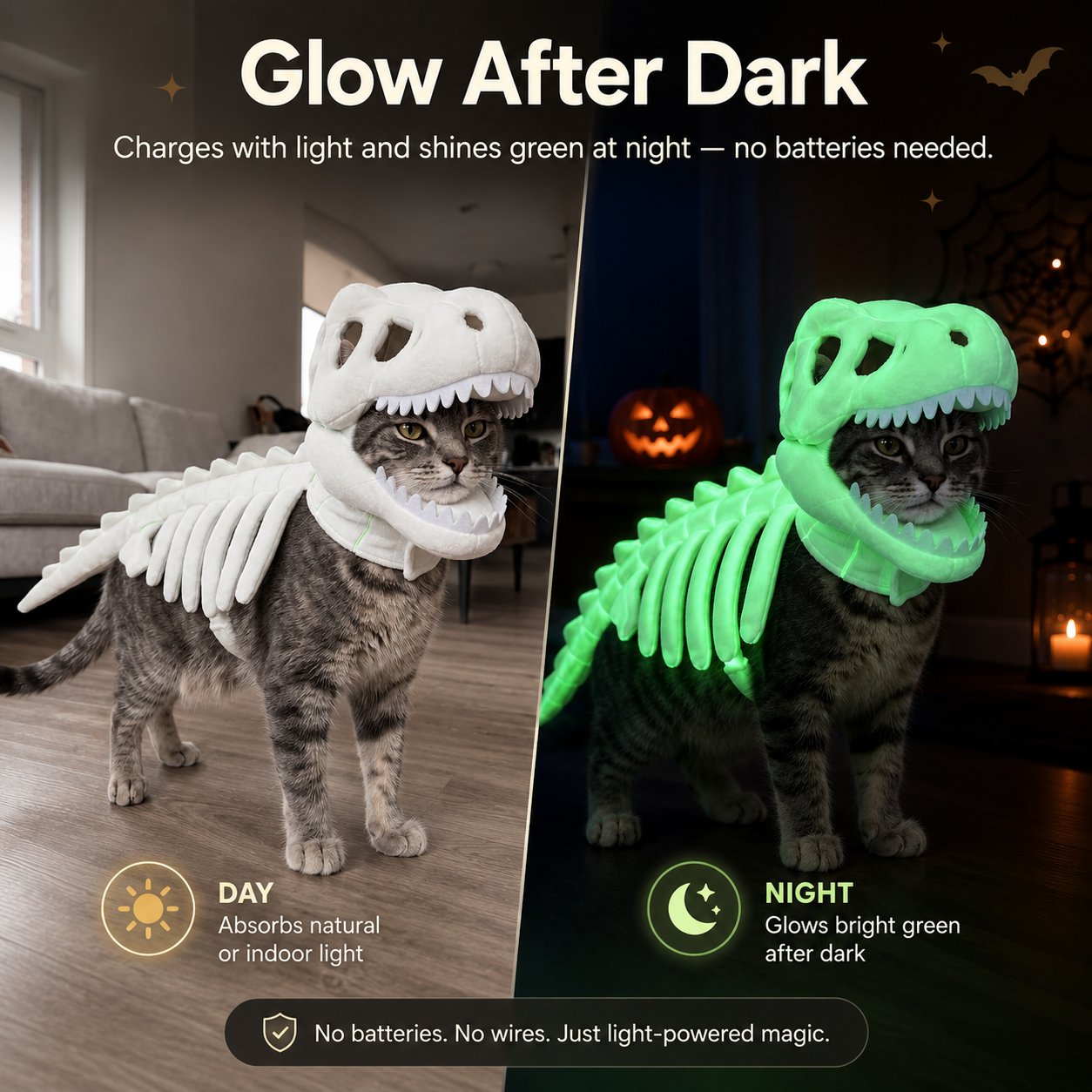 Glow in the Dark Dinosaur Skeleton Cat Costume