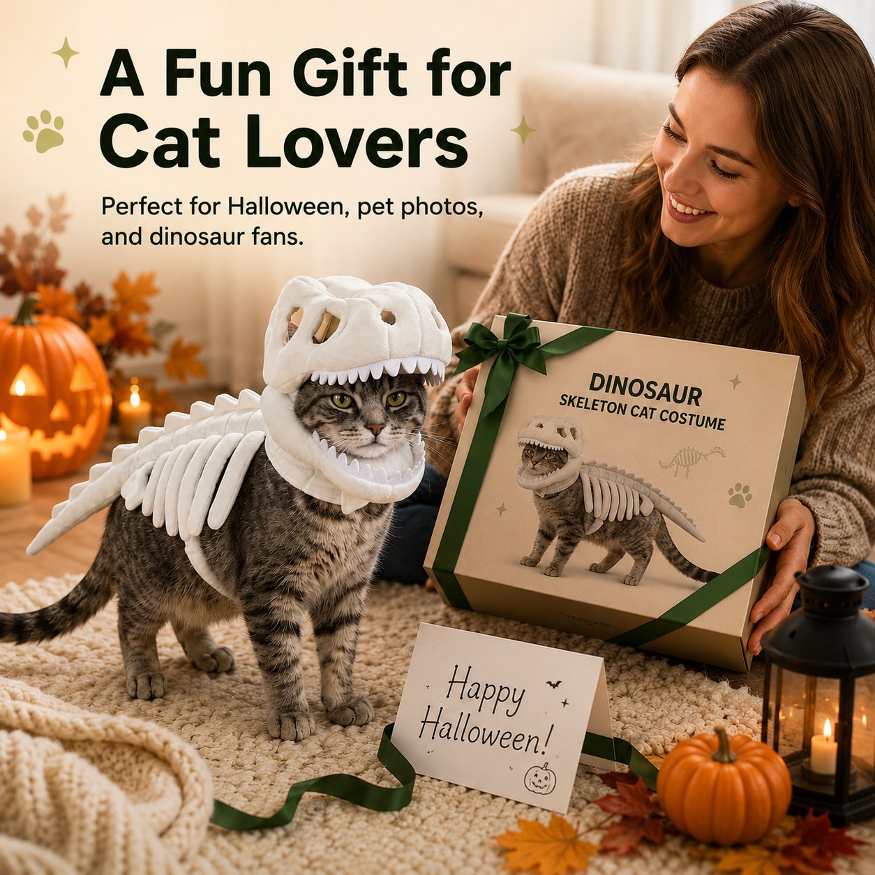 Glow in the Dark Dinosaur Skeleton Cat Costume