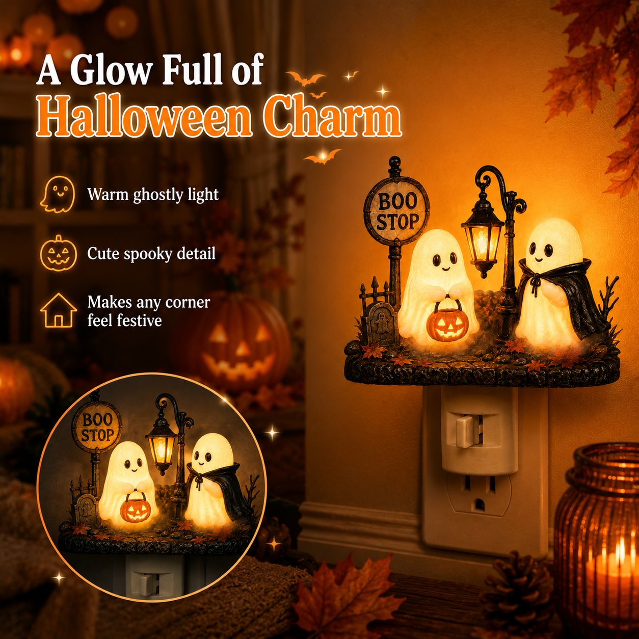 🔥Last Day 49% OFF - 👻🎃 Boo Stop Ghosts Plug-In Halloween Night Light