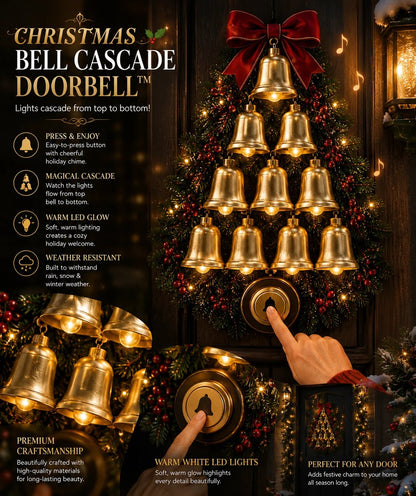 🔔 Christmas Bell Cascade Doorbell™ – Light-Up Holiday Chime Door Decor 🎄